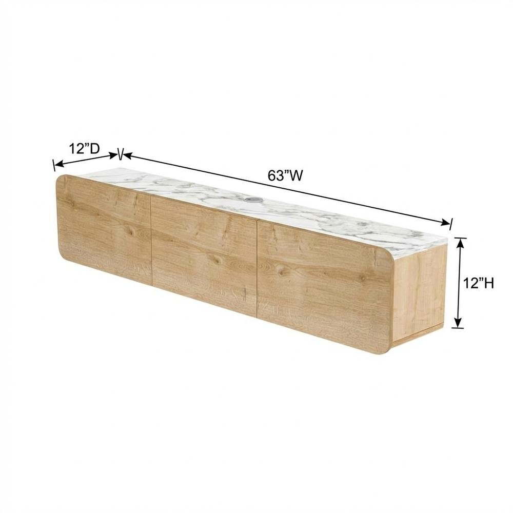 Wall Mounted Oval TV Stand in Walnut with Wooden Finish and Modern Design