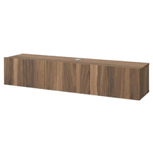 Brown floating TV stand with wall-mount design and modern appeal