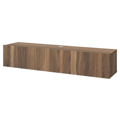 Brown floating TV stand with wall-mount design and modern appeal