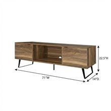Walnut Wood TV Stand with Glass Door Shelf and Mid-Century Modern Design