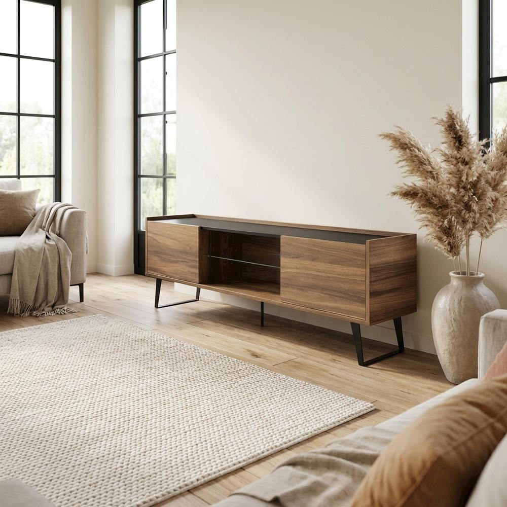 Walnut TV Stand for 65-80 Inch TVs with Engineered Wood Finish Durable Storage