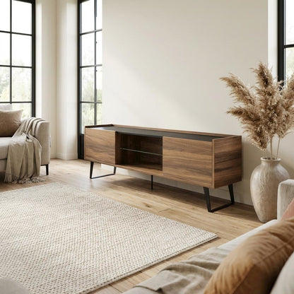 Walnut TV Stand for 65-80 Inch TVs with Engineered Wood Finish Durable Storage