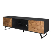 Brown Mid Century Modern TV Stand with Glass Shelf and Rubberwood Veneers