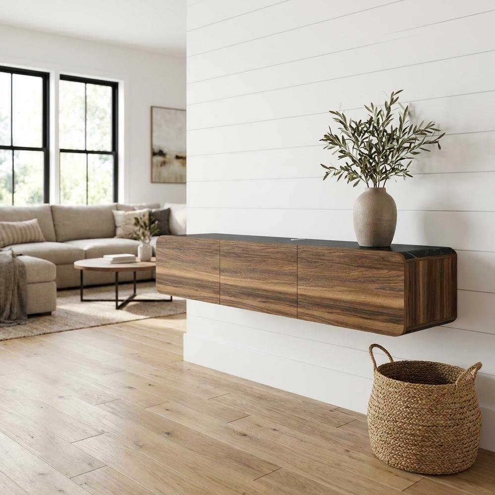 Walnut Wall Mount TV Stand for Up to 80 Inch Screens and Indoor Use