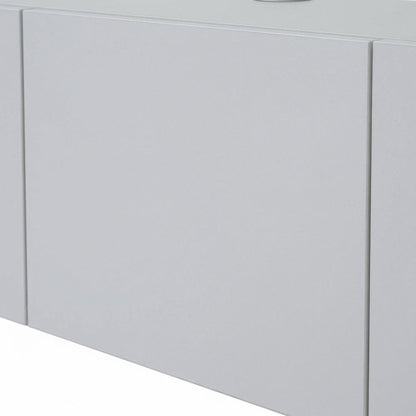White Floating TV Stand for 75 Inch Screens with Solid Wood and Veneer Finish