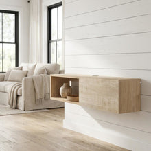Oak Floating TV Stand with 1 Shelf and 1 Door, Engineered Wood Finish