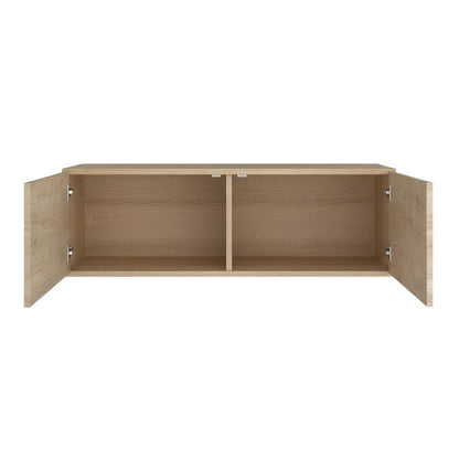Oak floating TV stand, 2 doors, engineered wood, 36-inch width, modern design