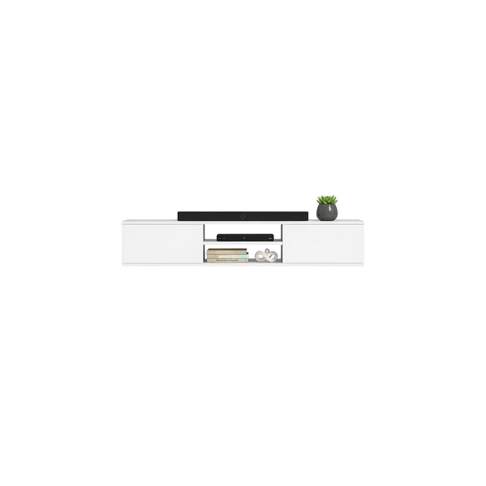White Floating TV Stand with Wall Mount Design and Engineered Wood Finish