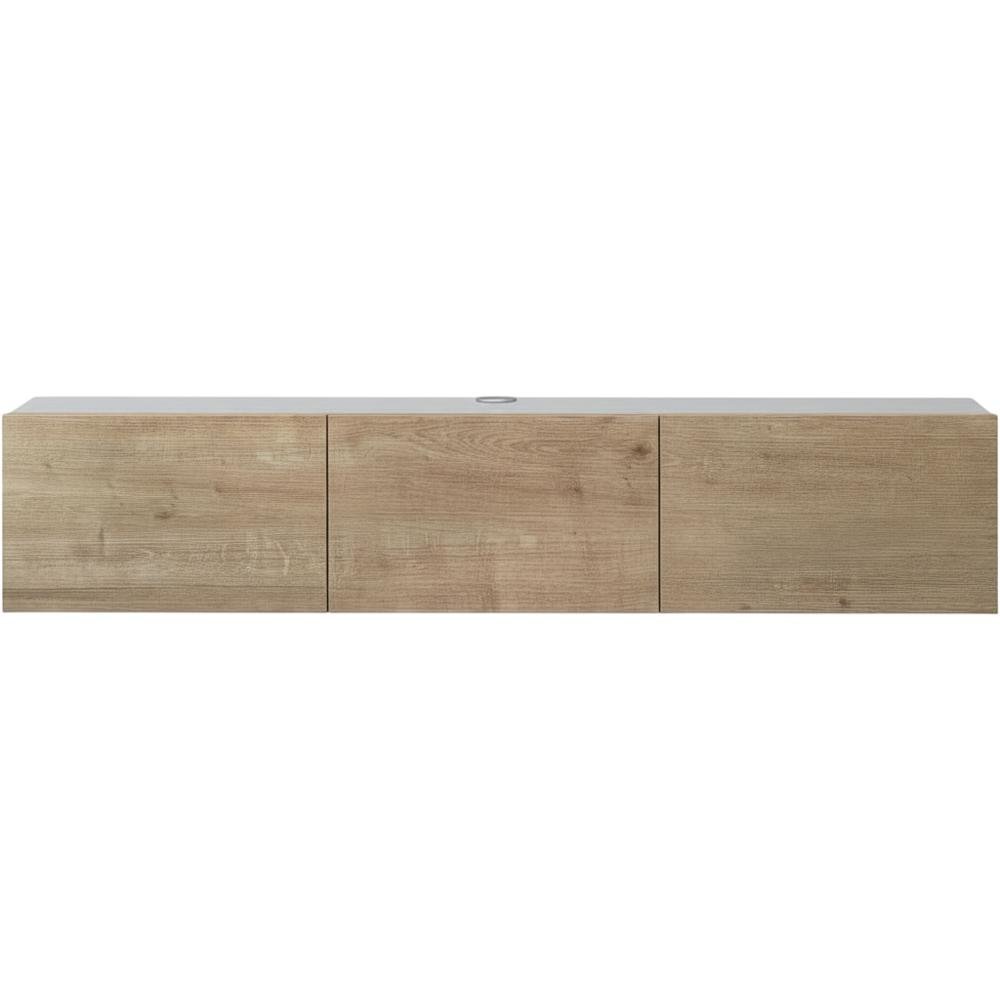 White floating TV stand, up to 75-inch screens, sturdy wood construction