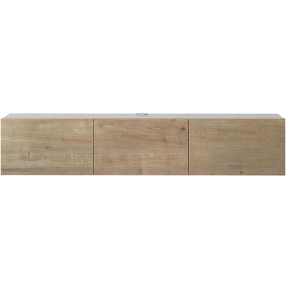 White floating TV stand, up to 75-inch screens, sturdy wood construction