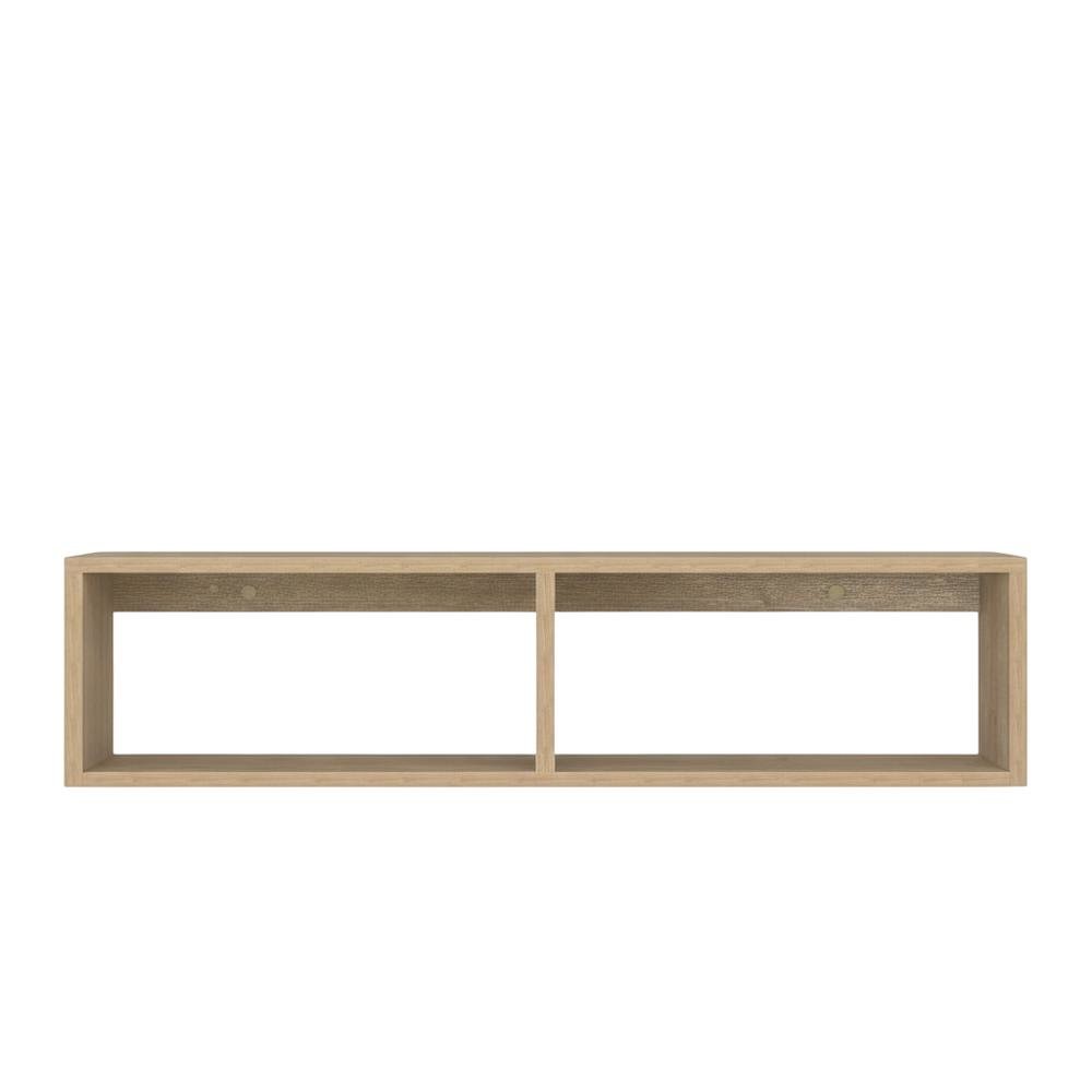 Oak floating TV stand with 2 shelves for modern living spaces