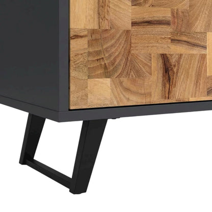 Brown Mid Century Modern TV Stand with Glass Shelf and Rubberwood Veneers