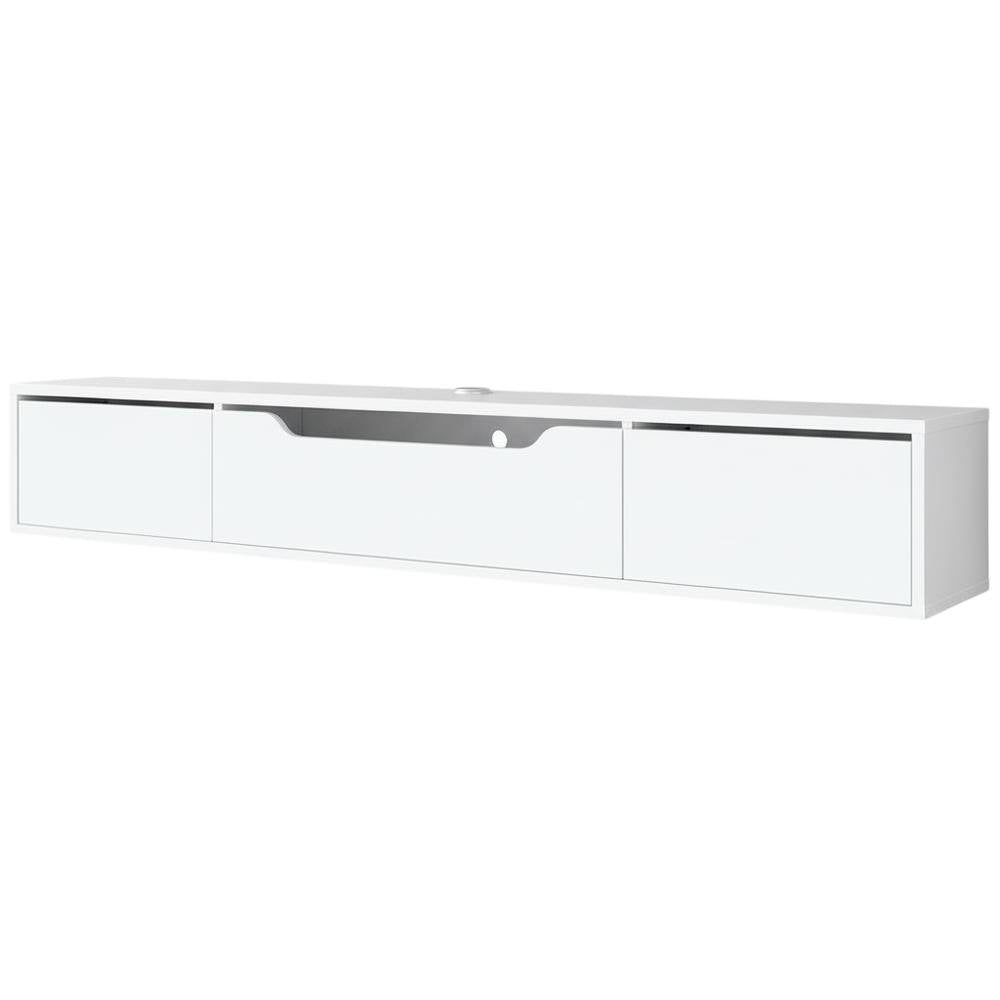 White Wall-Mounted TV Stand, Up to 80 Inch Screens, Engineered Wood Material