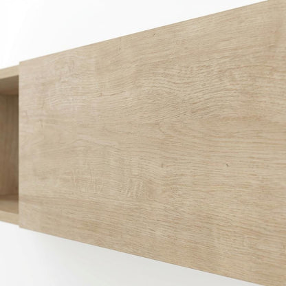 Floating TV Stand with Oak Finish and Open Shelves for Modern Living