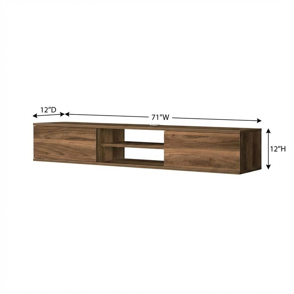 Brown Floating TV Stand with Wall Mount and Modern Storage Design