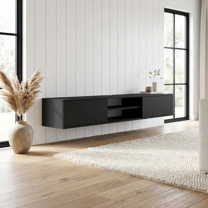 Gray Floating TV Stand with Wall Mounting and Spacious Storage