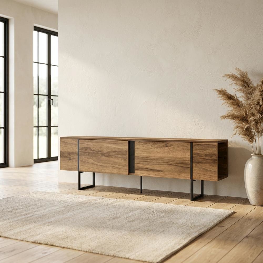 Walnut Modern TV Stand and Media Console with Engineered Wood Finish