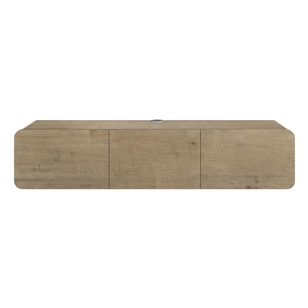 Modern Brown Floating TV Stand Wall Mounted for 80 Inch TVs with Wooden Veneers
