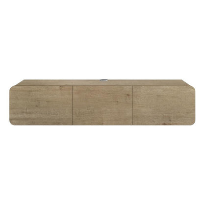 Modern Brown Floating TV Stand Wall Mounted for 80 Inch TVs with Wooden Veneers