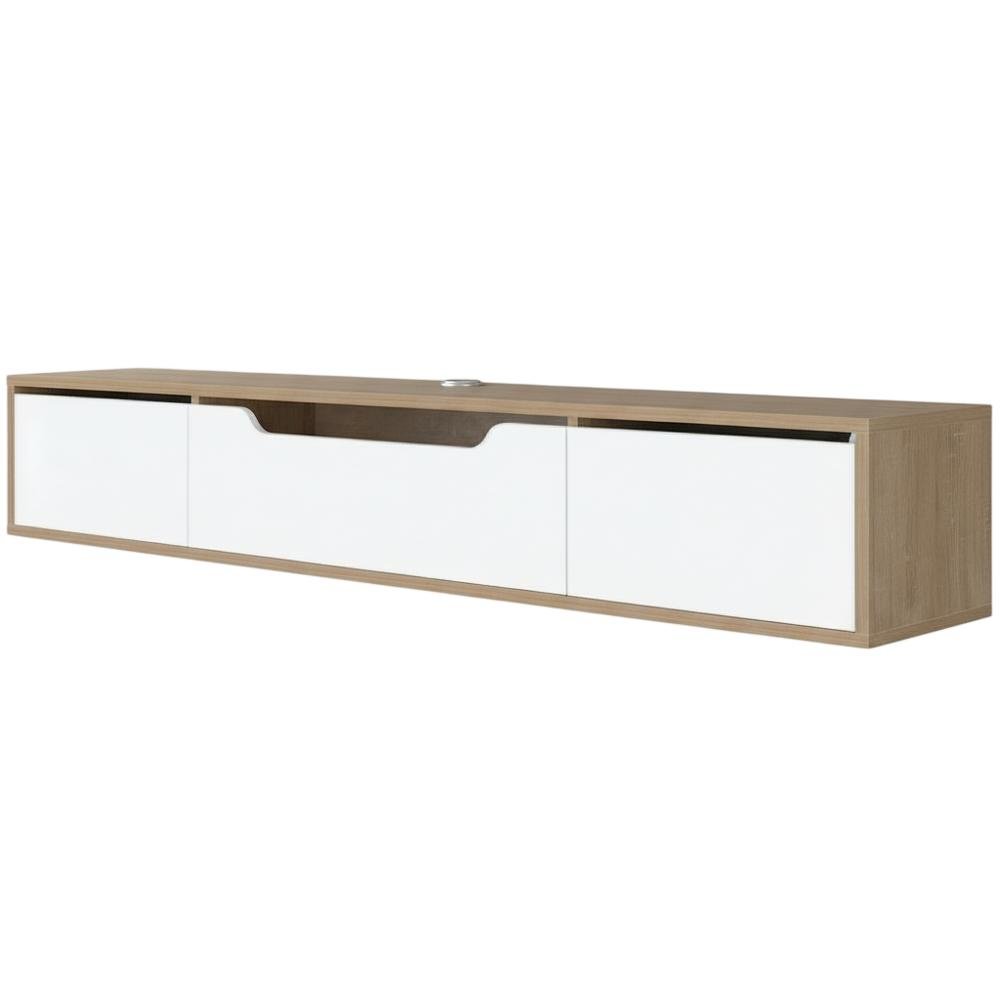 Beige Wall-Mounted TV Stand, Up to 80 Inch Screens, Engineered Wood Construction
