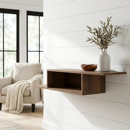 Brown Wall-Mounted TV Stand, Up to 65 Inch Screens, Engineered Wood Design