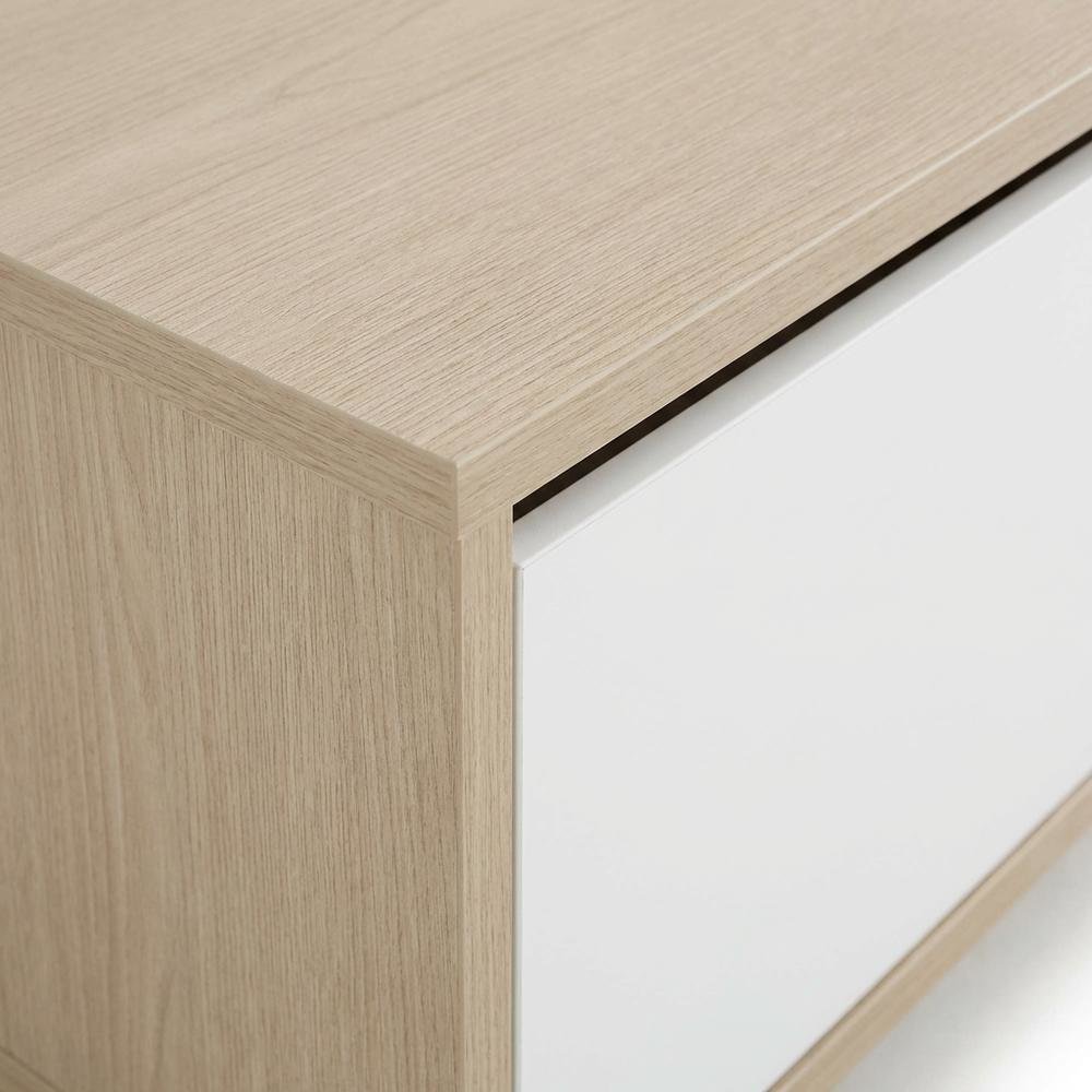 Beige Wall-Mounted TV Stand, Up to 80 Inch Screens, Engineered Wood Construction