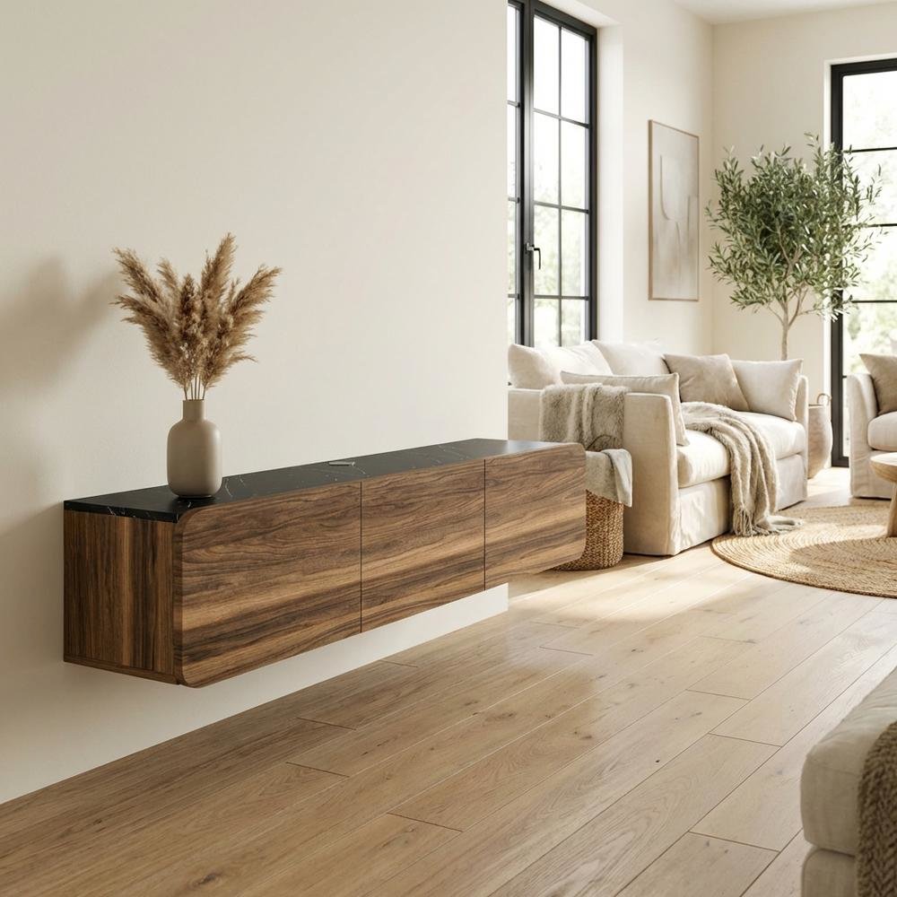 Walnut Wall Mount TV Stand for Up to 80 Inch Screens and Indoor Use