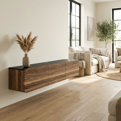 Walnut Wall Mount TV Stand for Up to 80 Inch Screens and Indoor Use