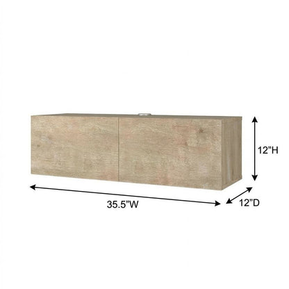 Oak floating TV stand, 2 doors, engineered wood, 36-inch width, modern design