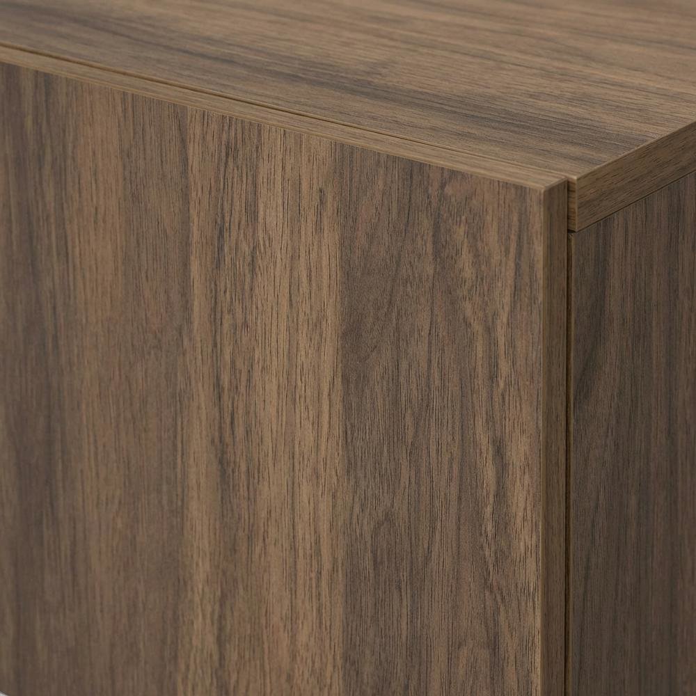 Brown floating TV stand with wall-mount design and modern appeal