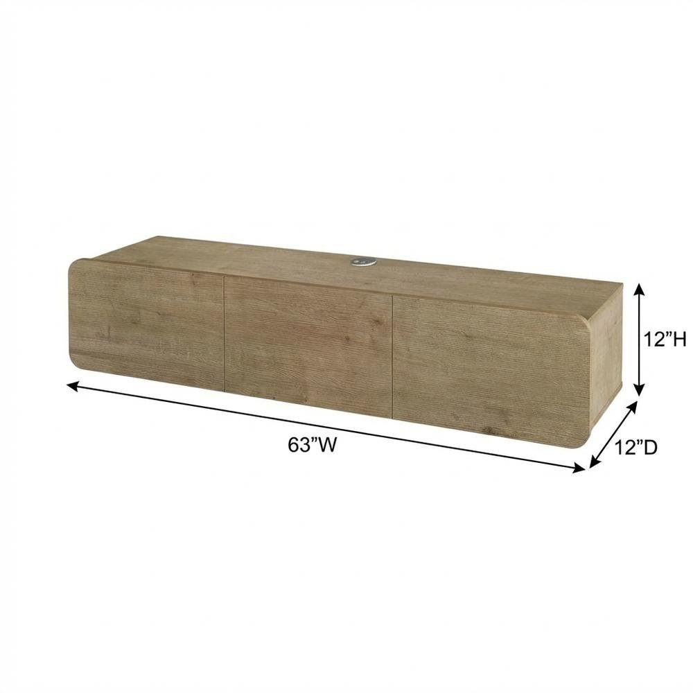 Modern Brown Floating TV Stand Wall Mounted for 80 Inch TVs with Wooden Veneers