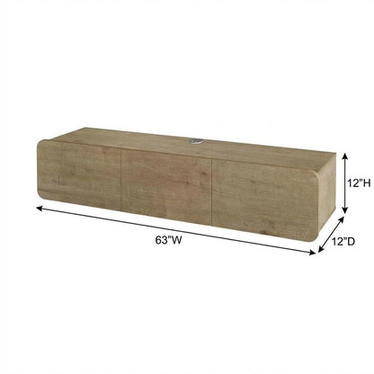 Modern Brown Floating TV Stand Wall Mounted for 80 Inch TVs with Wooden Veneers