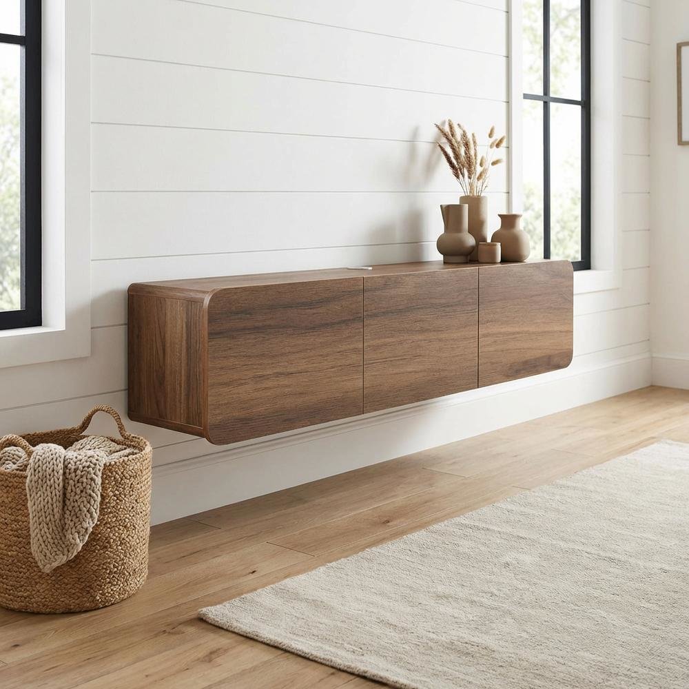 Wooden TV Console for 80-inch TV and Under with Walnut Finish