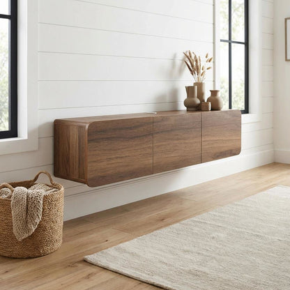 Wooden TV Console for 80-inch TV and Under with Walnut Finish