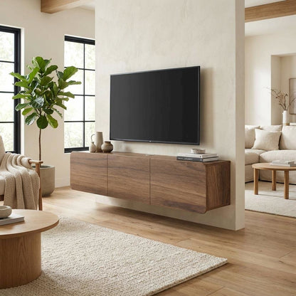 Wooden TV Console for 80-inch TV and Under with Walnut Finish