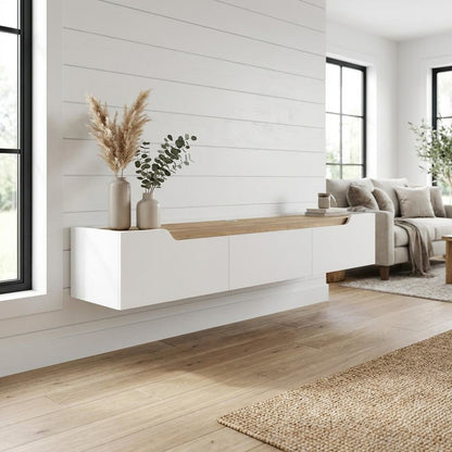 White Floating TV Stand, up to 80 Inch Screens Wall Mounted Entertainment Center