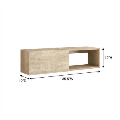 Oak Floating TV Stand with 1 Shelf and 1 Door, Engineered Wood Finish