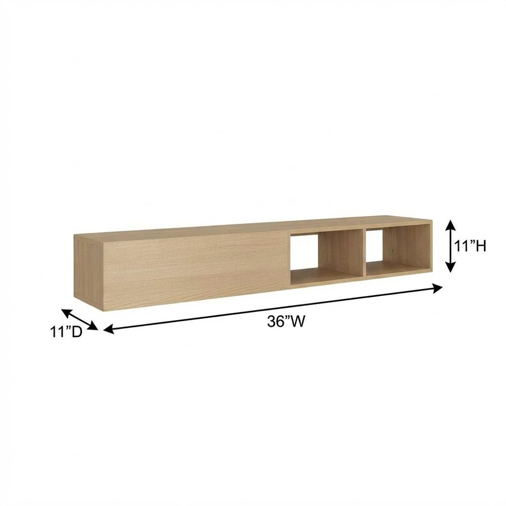 Floating TV Stand with Oak Finish and Open Shelves for Modern Living