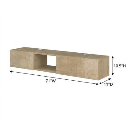 Oak Floating TV Stand for Wall Mounting, Modern Design, 75 Inch Compatible