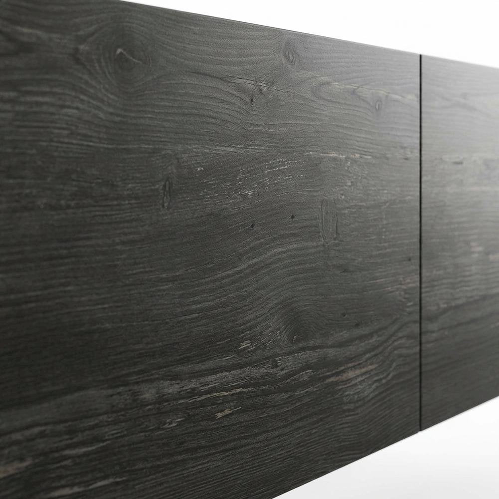 Black floating TV stand, 80 inch flat screens, modern design, durable wood
