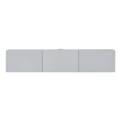 White Floating TV Stand for 75 Inch Screens with Solid Wood and Veneer Finish