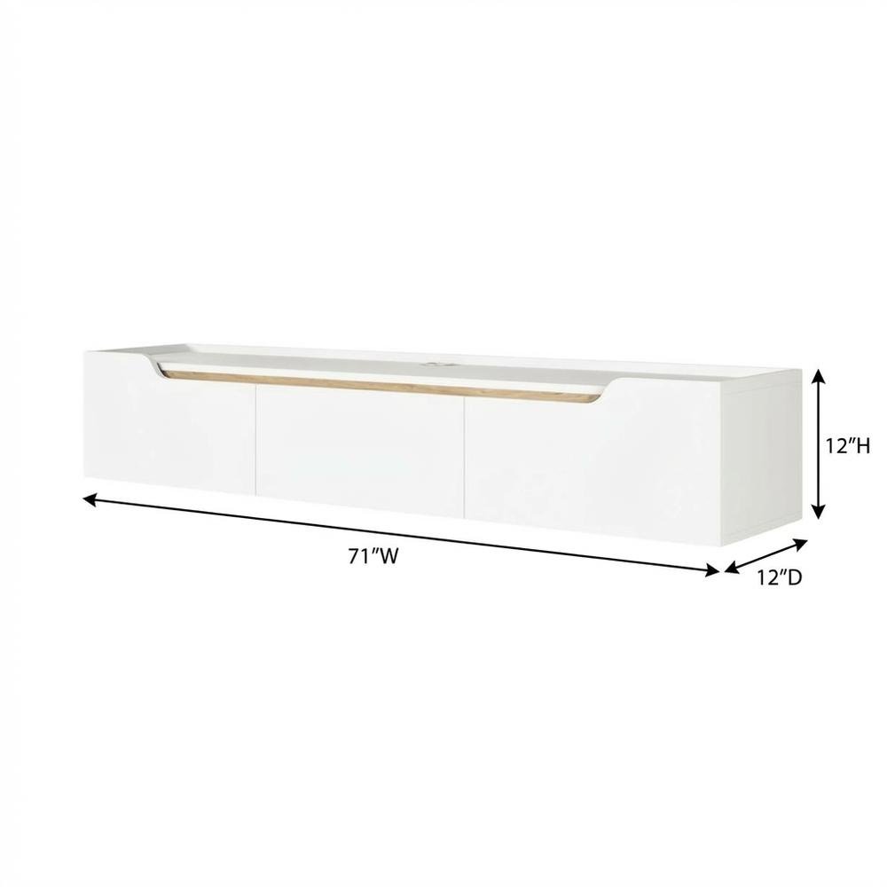 White Wall-Mounted TV Stand, Up to 80 Inch Screens, Engineered Wood Finish