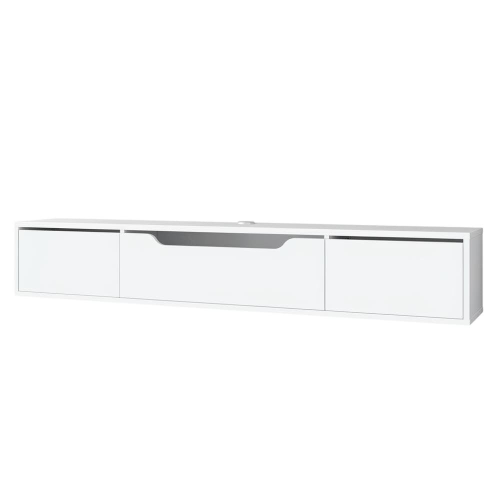 White Wall-Mounted TV Stand, Up to 80 Inch Screens, Engineered Wood Material