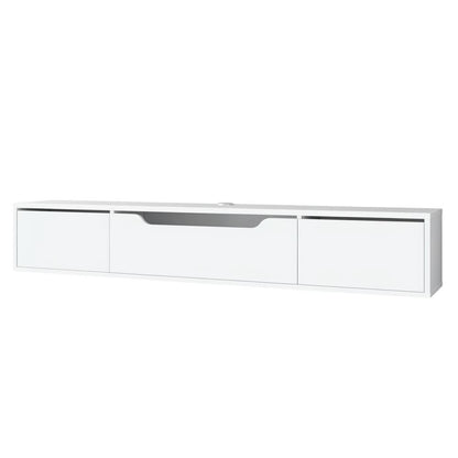 White Wall-Mounted TV Stand, Up to 80 Inch Screens, Engineered Wood Material