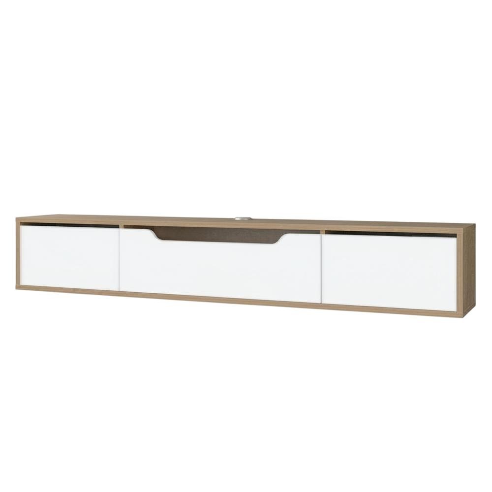 Beige Wall-Mounted TV Stand, Up to 80 Inch Screens, Engineered Wood Construction
