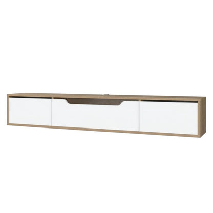 Beige Wall-Mounted TV Stand, Up to 80 Inch Screens, Engineered Wood Construction