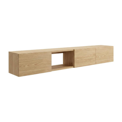 Oak Floating TV Stand for Wall Mounting, Modern Design, 75 Inch Compatible