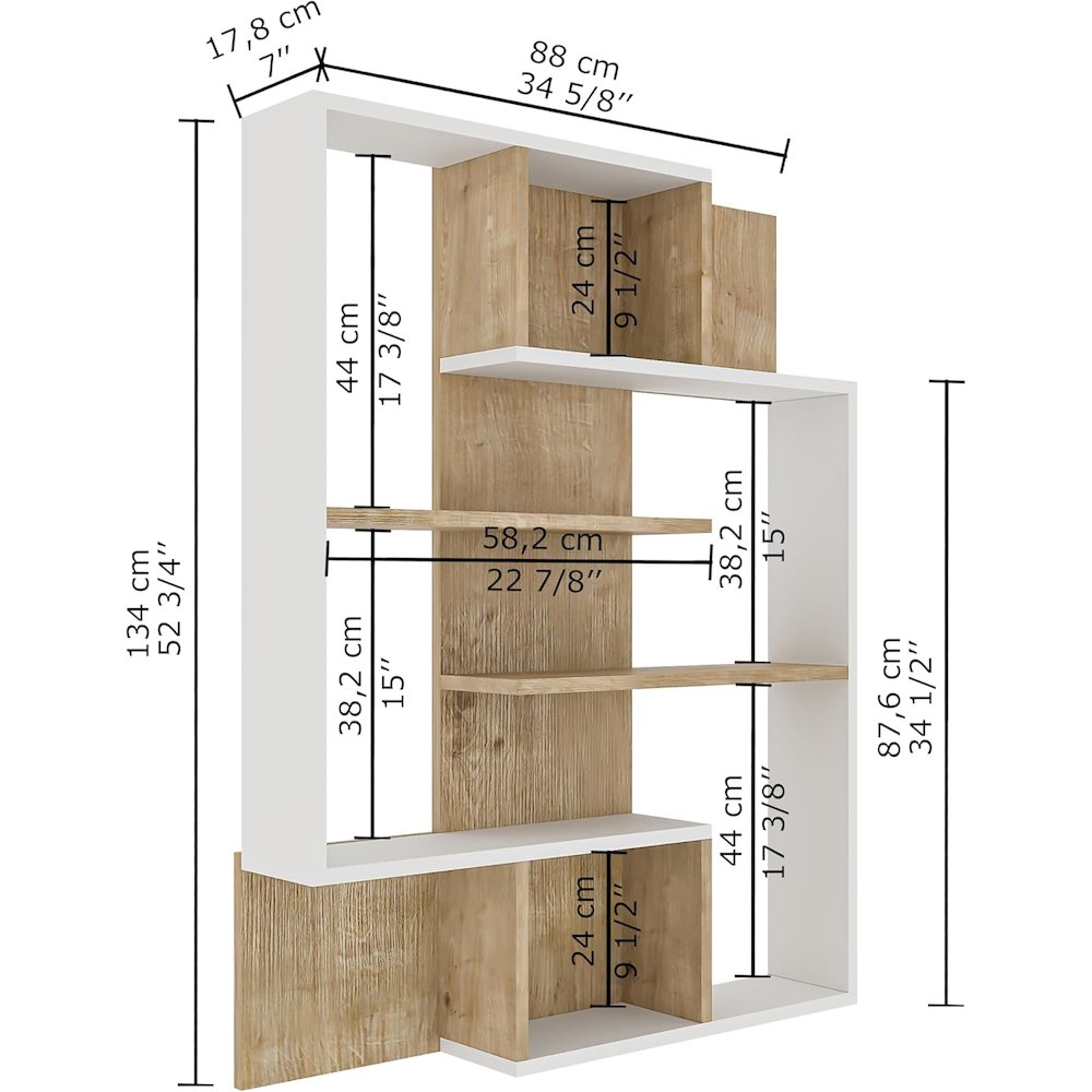 5-Tier Geometric Book Shelf, White and Oak, Kids Bookshelf and Bookcase