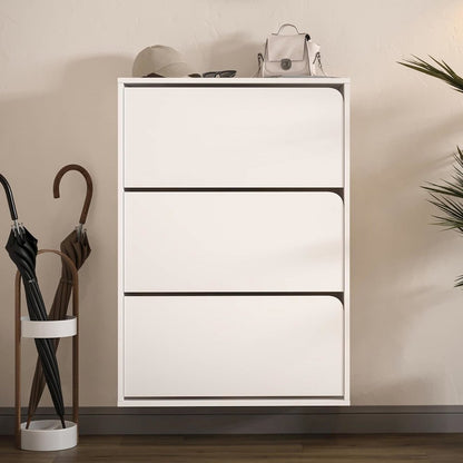 Floating Shoe Cabinet - Space Saver Shoe Rack for Entryway with 3 Flip Drawers