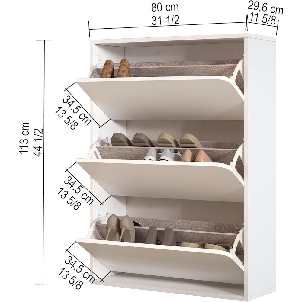 Floating Shoe Cabinet - Space Saver Shoe Rack for Entryway with 3 Flip Drawers